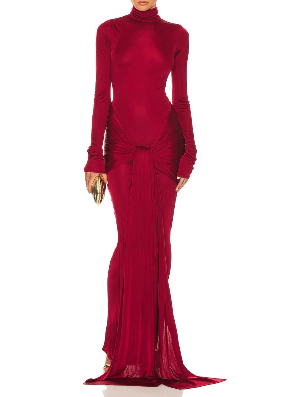 Helsa Slinky Jersey Sarong Maxi Dress in Samba Red XL